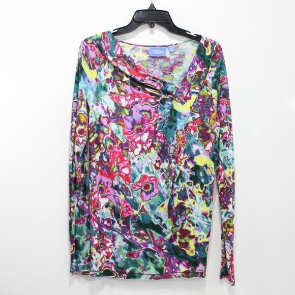 Simply Vera Women Blouse Multicolor Abstract Asymmetric Pullover Long Sleeve M - Picture 1 of 7